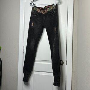 Desigual Pakaian Jadi Wanita Jeans Size 28 black embroidered gold jogger cool